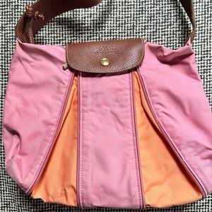 Rare Vintage LONGCHAMP Le Pliage "Expandable" Shoulder Bag - Rose Pink & Orange